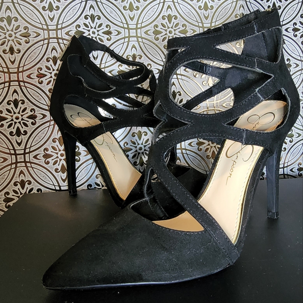 JESSICA SIMPSON Black Suede leather Stiletto Heels - size 6.5 - 4 inch